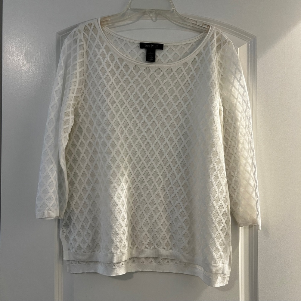 White Textured Net Sweater